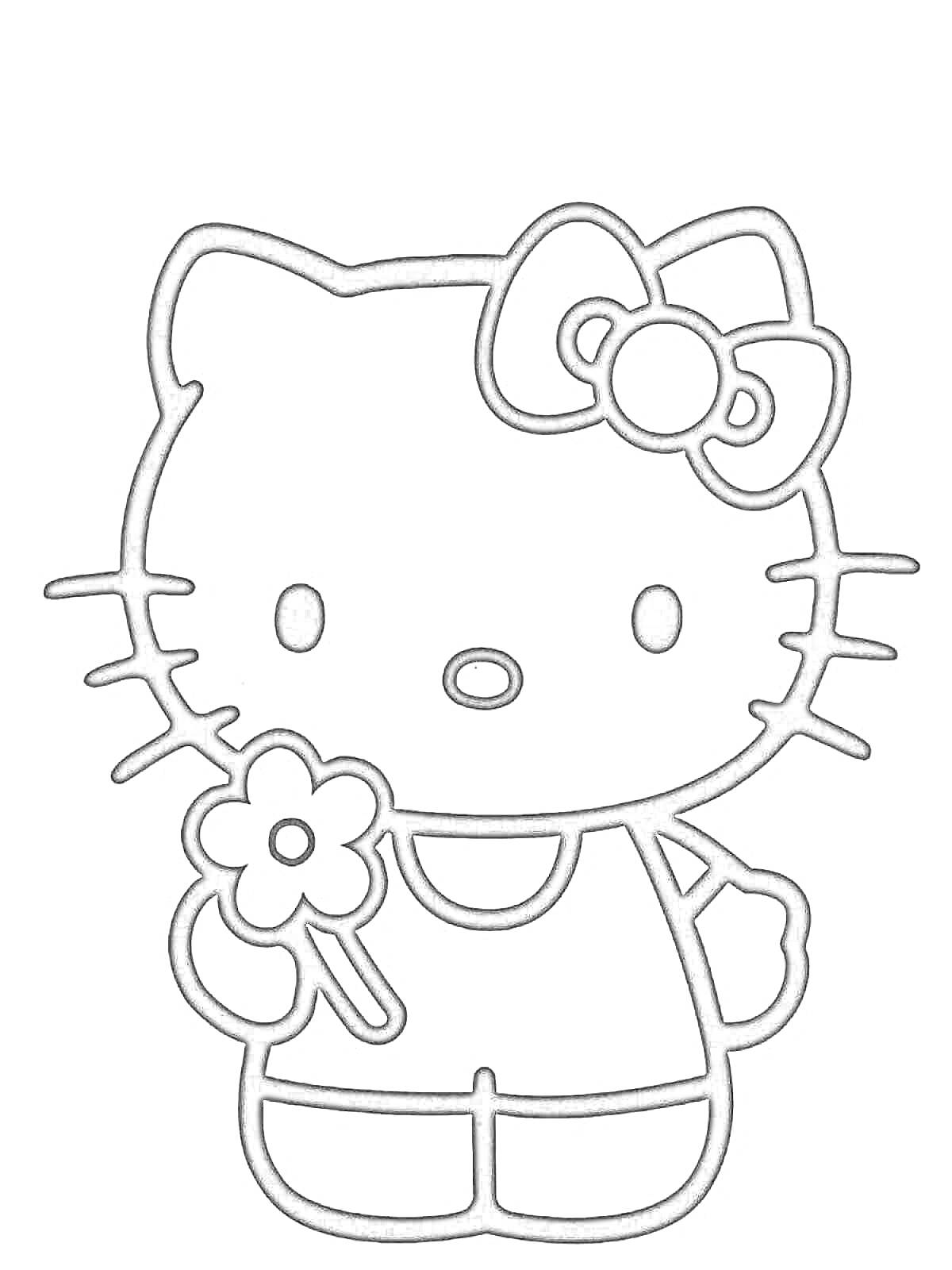 Раскраска Hello Kitty с цветком и бантиком