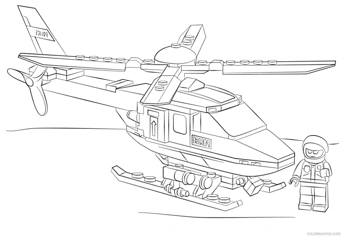 Раскраска Полицейский вертолет с фигуркой полицейского