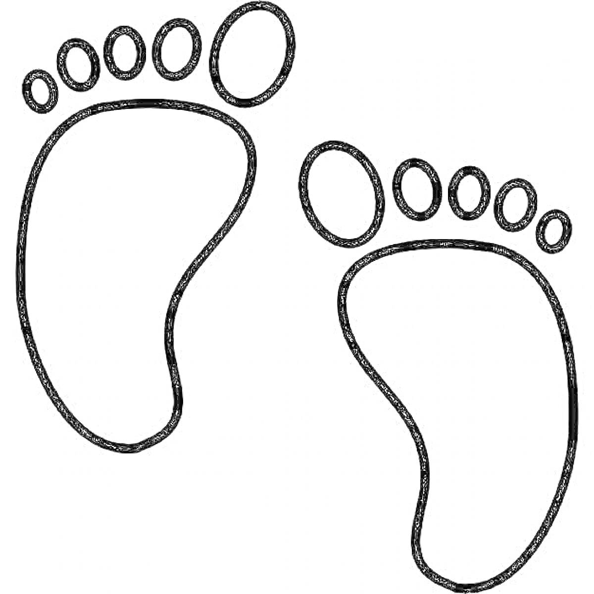 Раскраска контур изображения двух ступней с пальцами