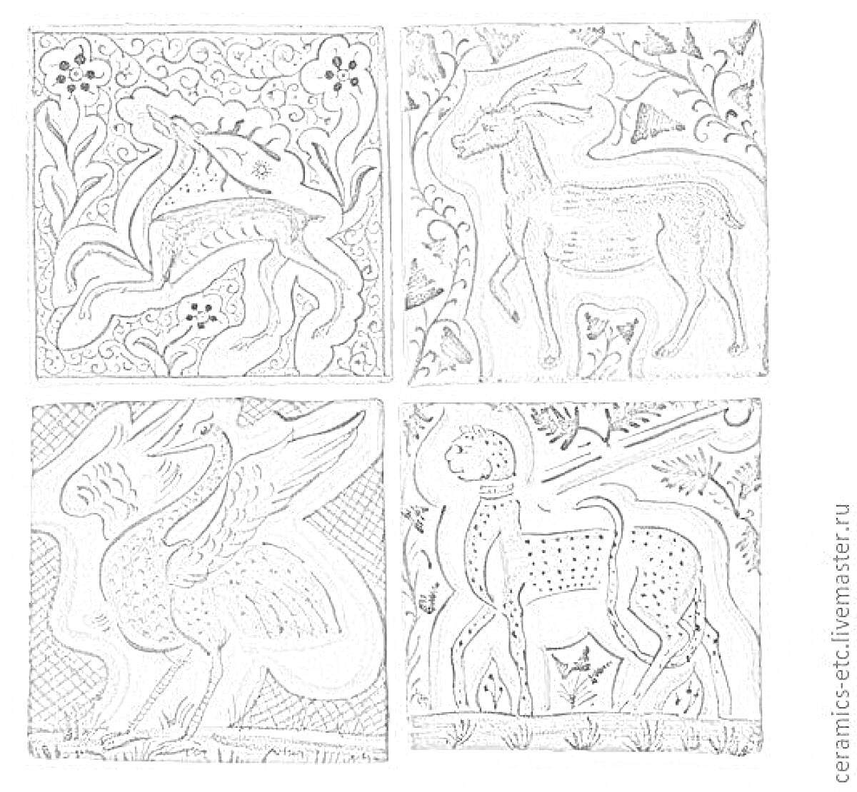Раскраска Животные на керамической плитке