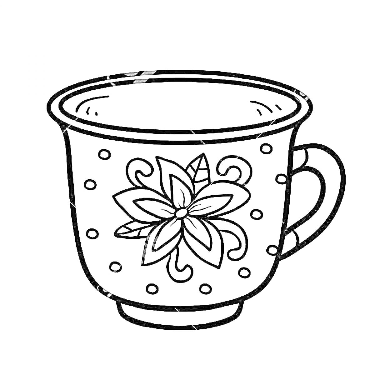 Раскраска Кружка с цветочным орнаментом и горошинами