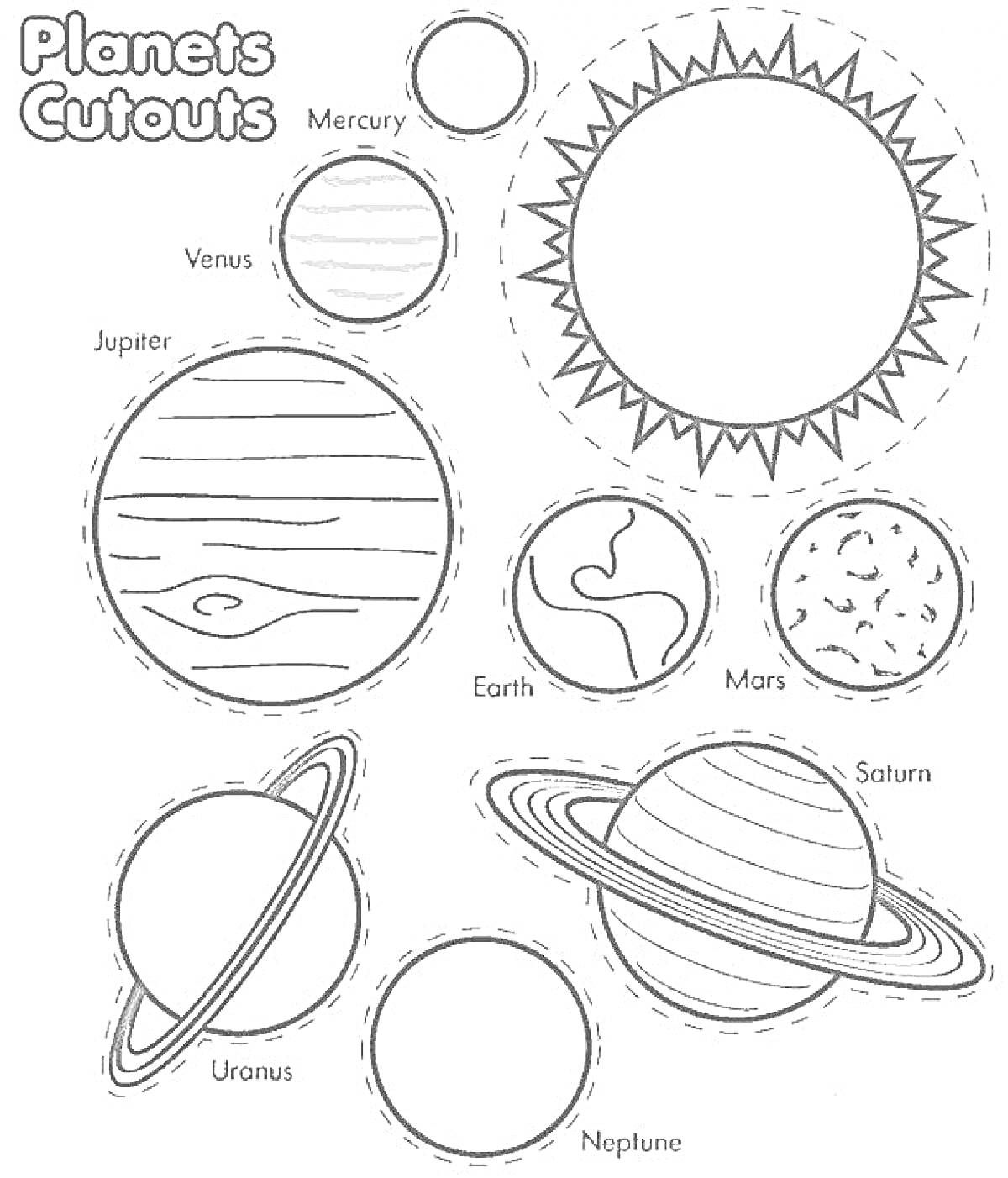 Планеты Солнечной системы: Солнце, Меркурий, Венера, Земля, Марс, Юпитер, Сатурн, Уран, Нептун