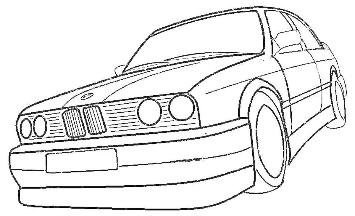 БМВ е34 с фарами, передним бампером и капотом
