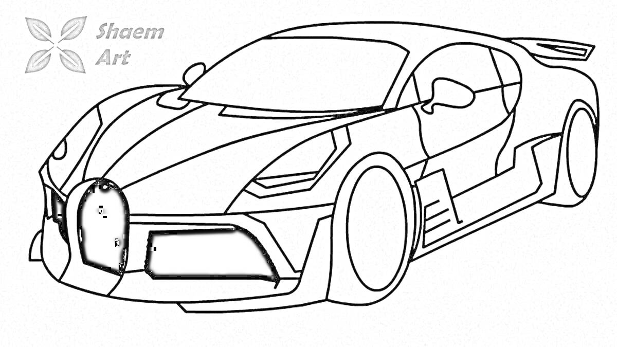 Раскраска Раскраска спортивного автомобиля Bugatti Divo с деталями кузова и элементами дизайна