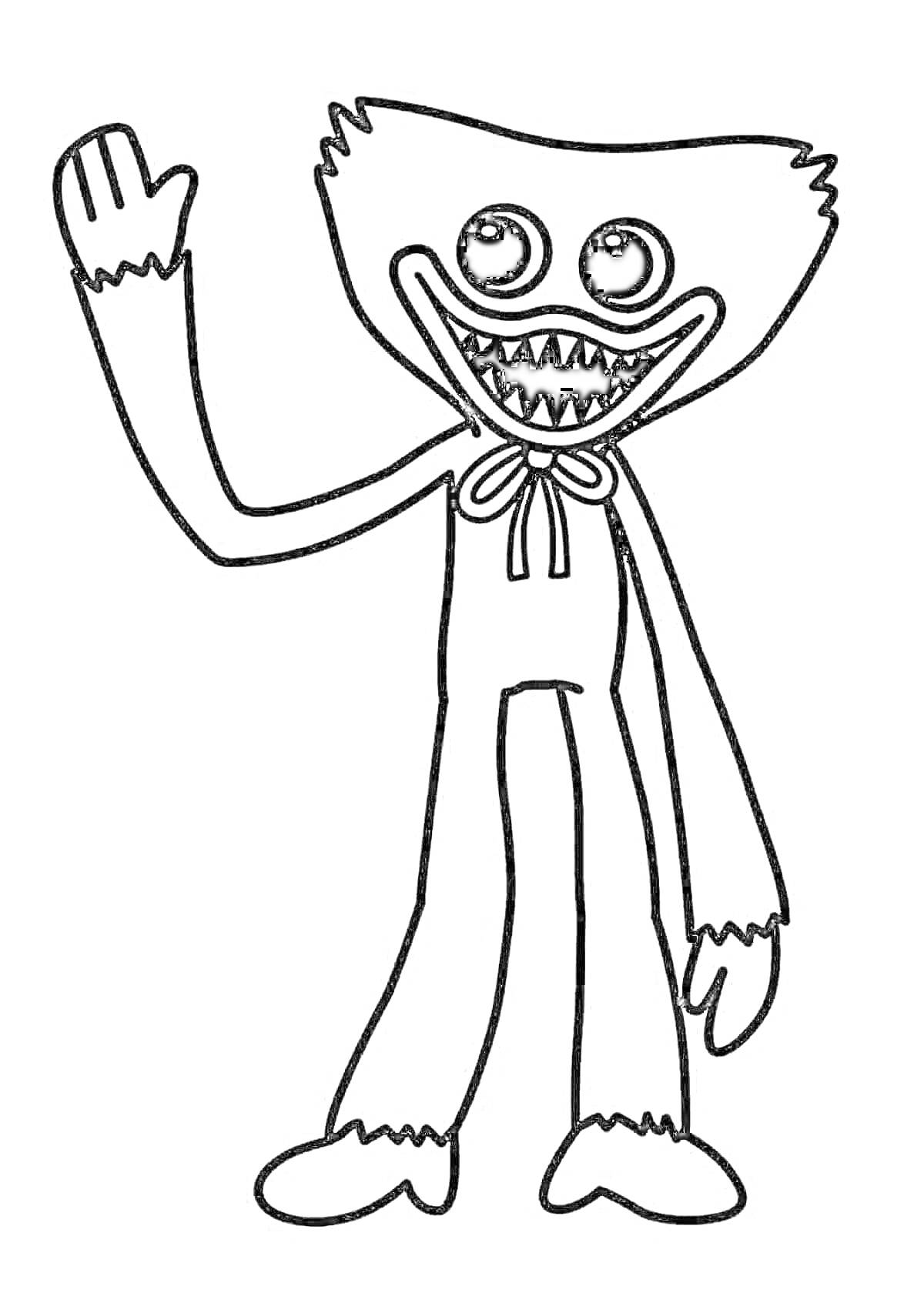 Раскраска Приветствующий персонаж с острыми зубами и большими глазами