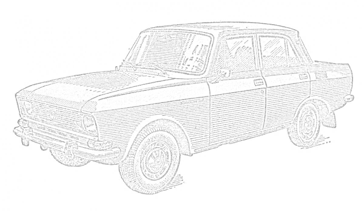 На раскраске изображено: Москвич 412, Ретро, Седан, Старый автомобиль, Колёса, Дверные ручки