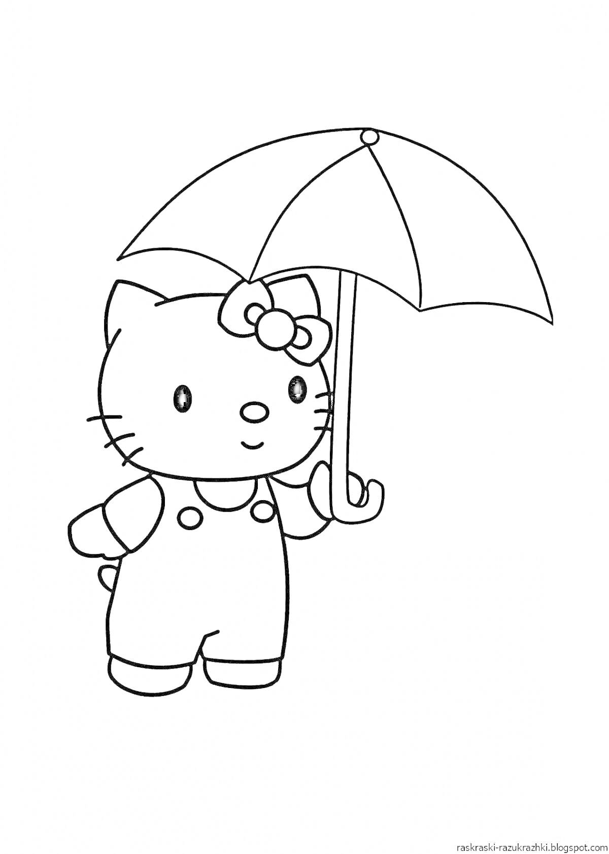 Раскраска Кошечка в комбинезоне с зонтиком