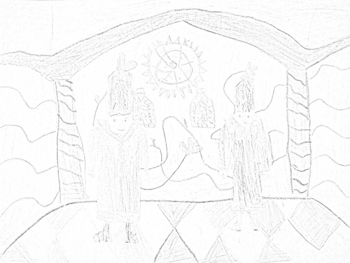 На раскраске изображено: Пир, Терем, Палаты, Арка, Колонны, Орнамент, Окна, 4 класс