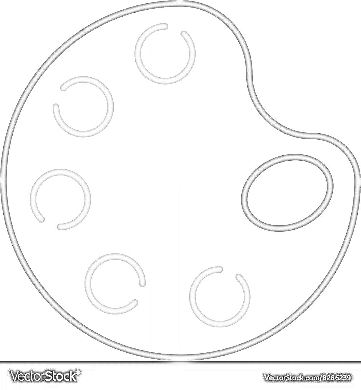 Раскраска Палитра с шестью круглыми ячейками для красок