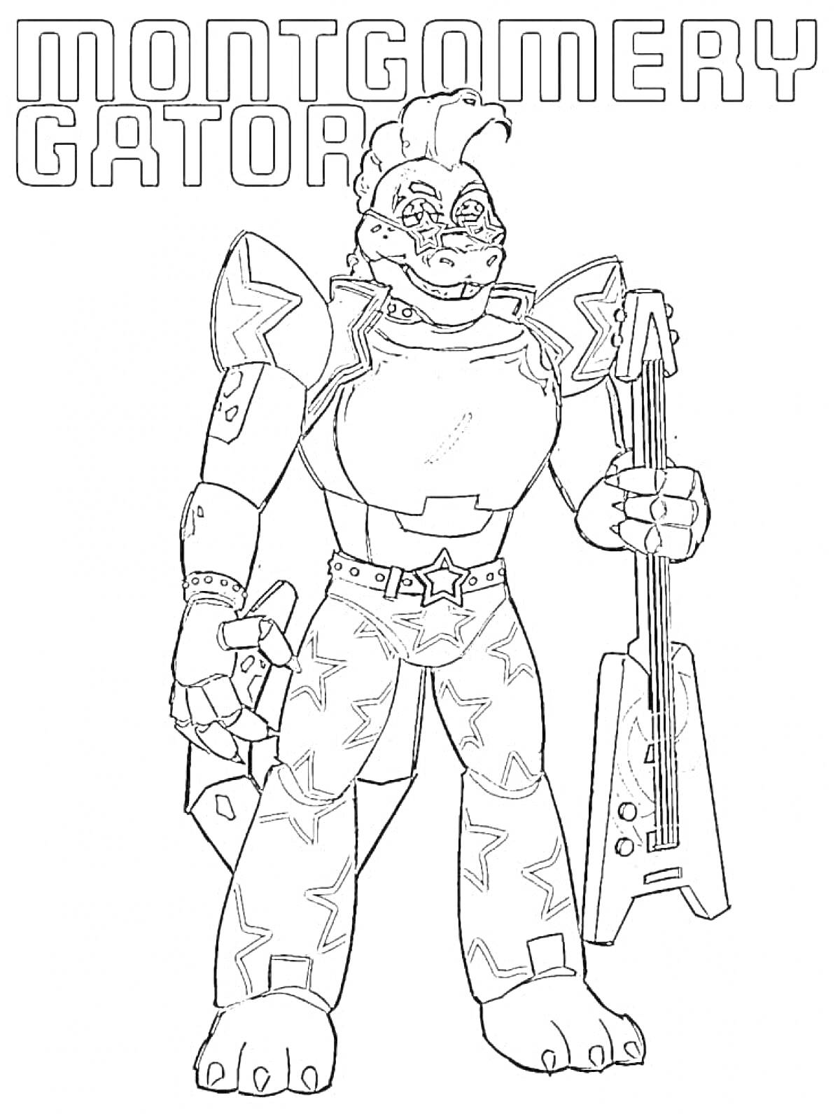 Раскраска Montgomery Gator, аниматроник с гитарой