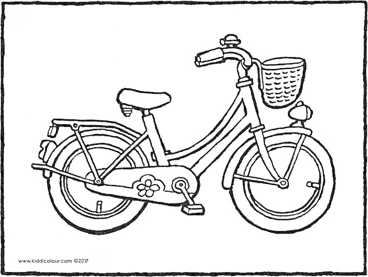 Велосипед для детей с корзинкой, седлом, педалями и цветочным декором