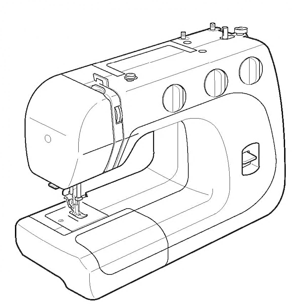 Раскраска Швейная машинка с деталями корпуса и направляющей иглы