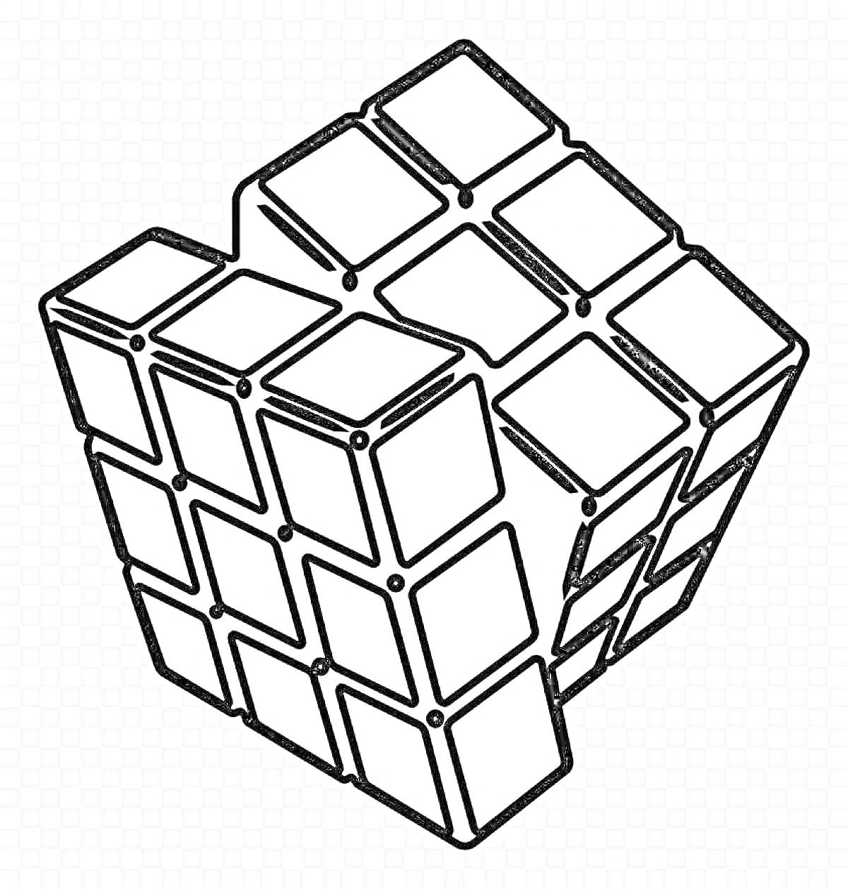 Раскраска Кубик Рубика с видимыми мелкими квадратами на всех сторонах