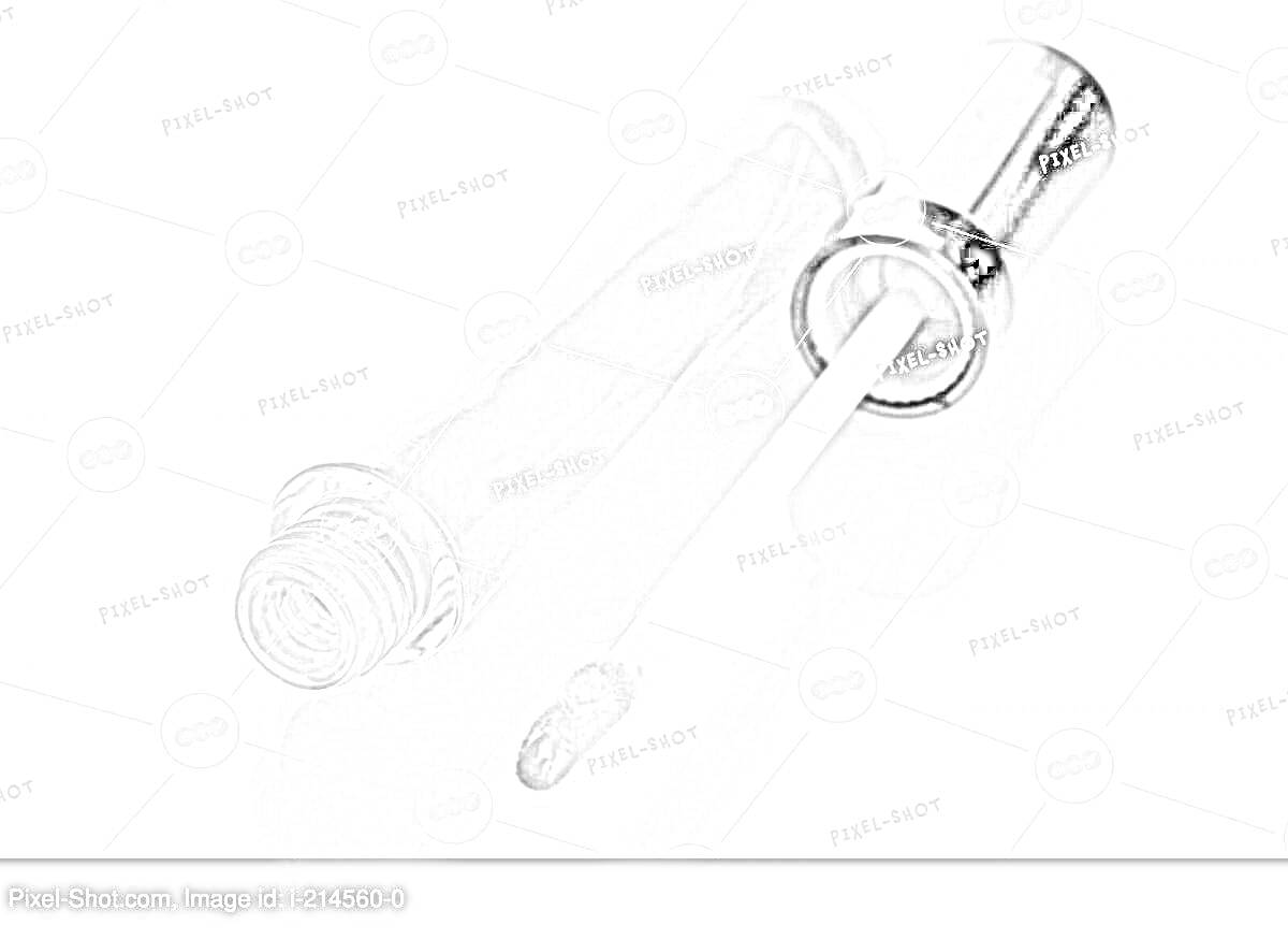 Раскраска Открытый флакон блеска для губ с аппликатором и капля.