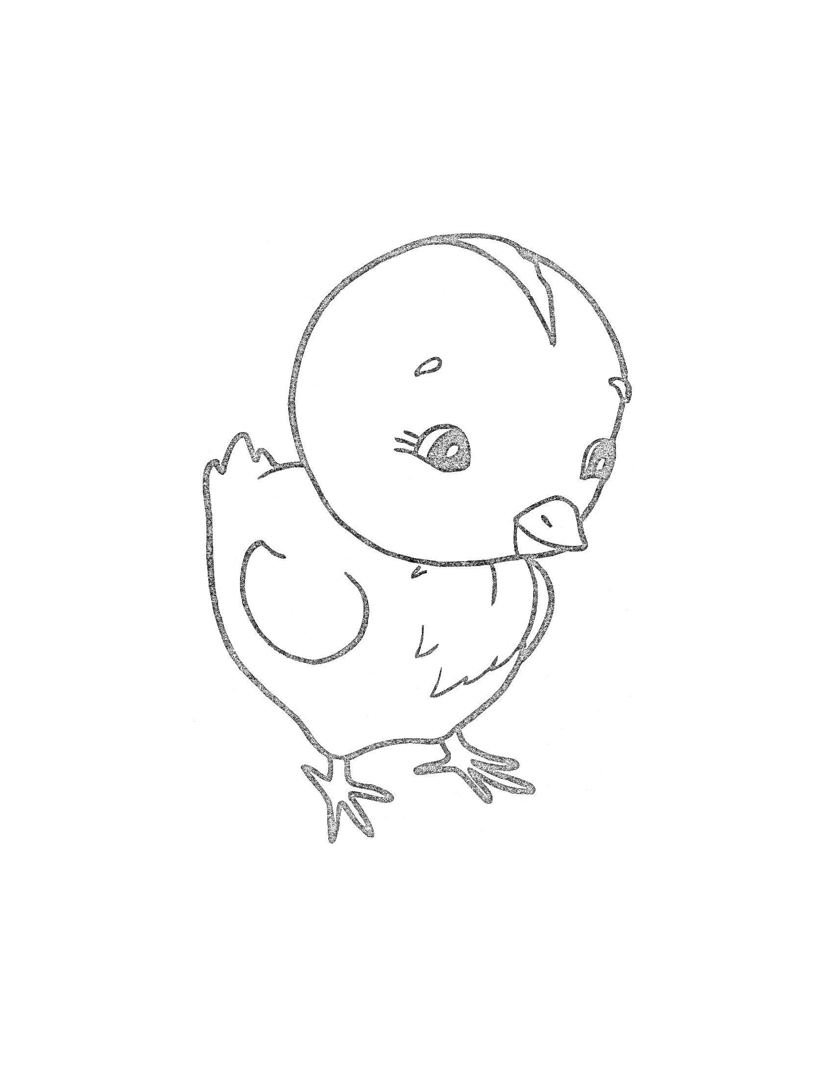 Раскраска Цыпленок с большими глазами, клювом и крылышками