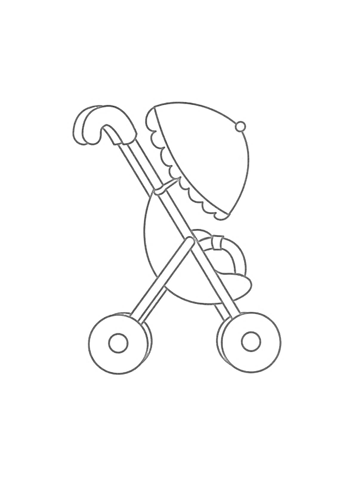 Раскраска Двухколесная коляска с ручкой и козырьком
