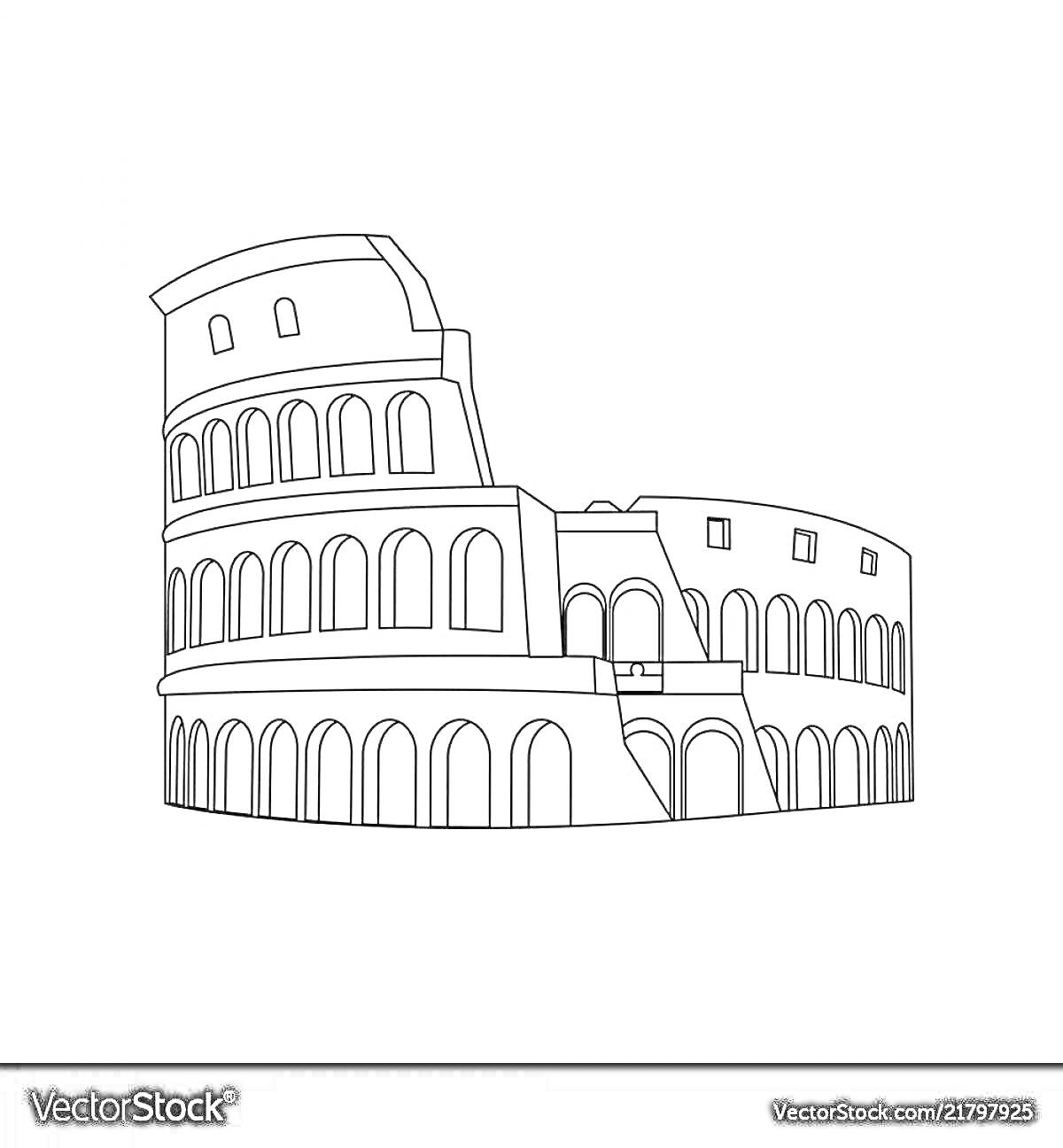 На раскраске изображено: Колизей, Древний Рим, Архитектура, Для детей, Античность