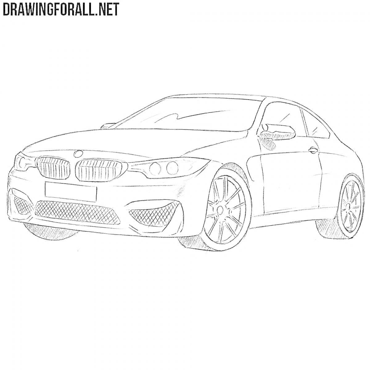 Раскраска Чёрно-белый контур автомобиля BMW M5 F90 на белом фоне