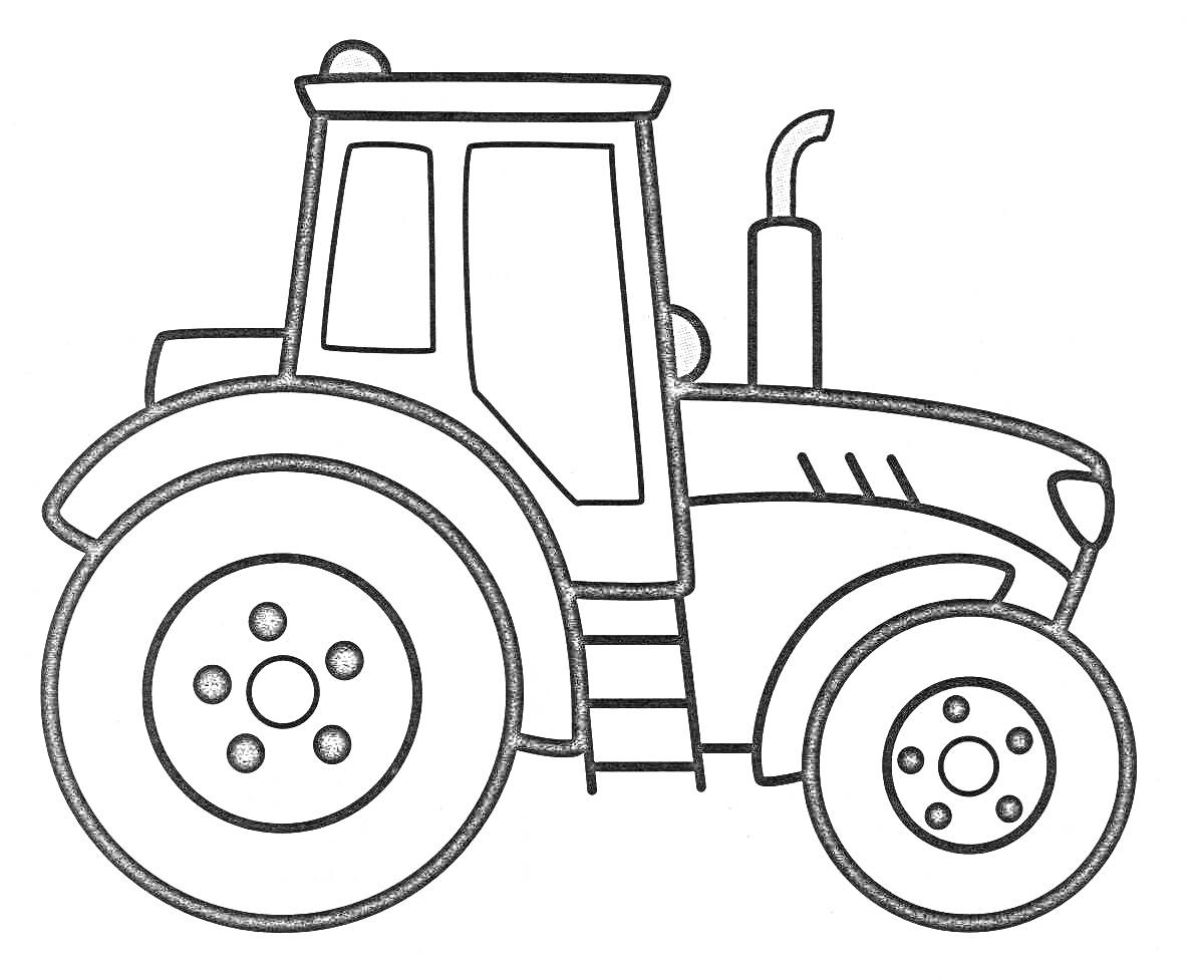 На раскраске изображено: Трактор, Синий трактор, Большие колеса, Окна, Сельское хозяйство, Транспорт