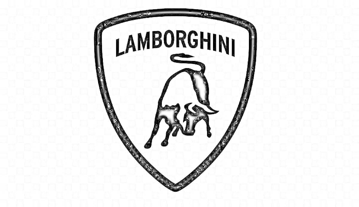 На раскраске изображено: Lamborghini, Значок, Бык, Спорткар, Щит