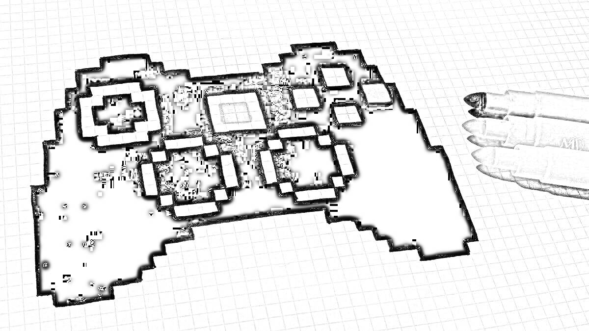 Раскраска Игровой контроллер по клеточкам в тетради майнкрафт, с маркерами справа