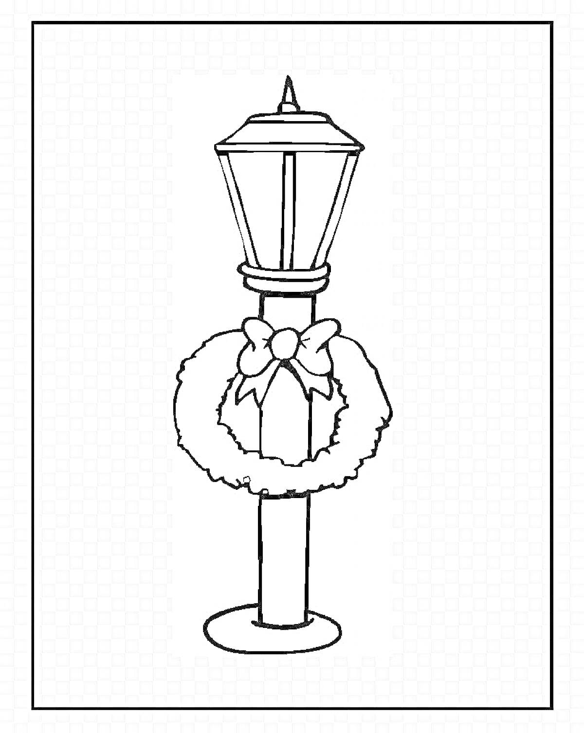 Раскраска Фонарь с рождественским венком и бантом