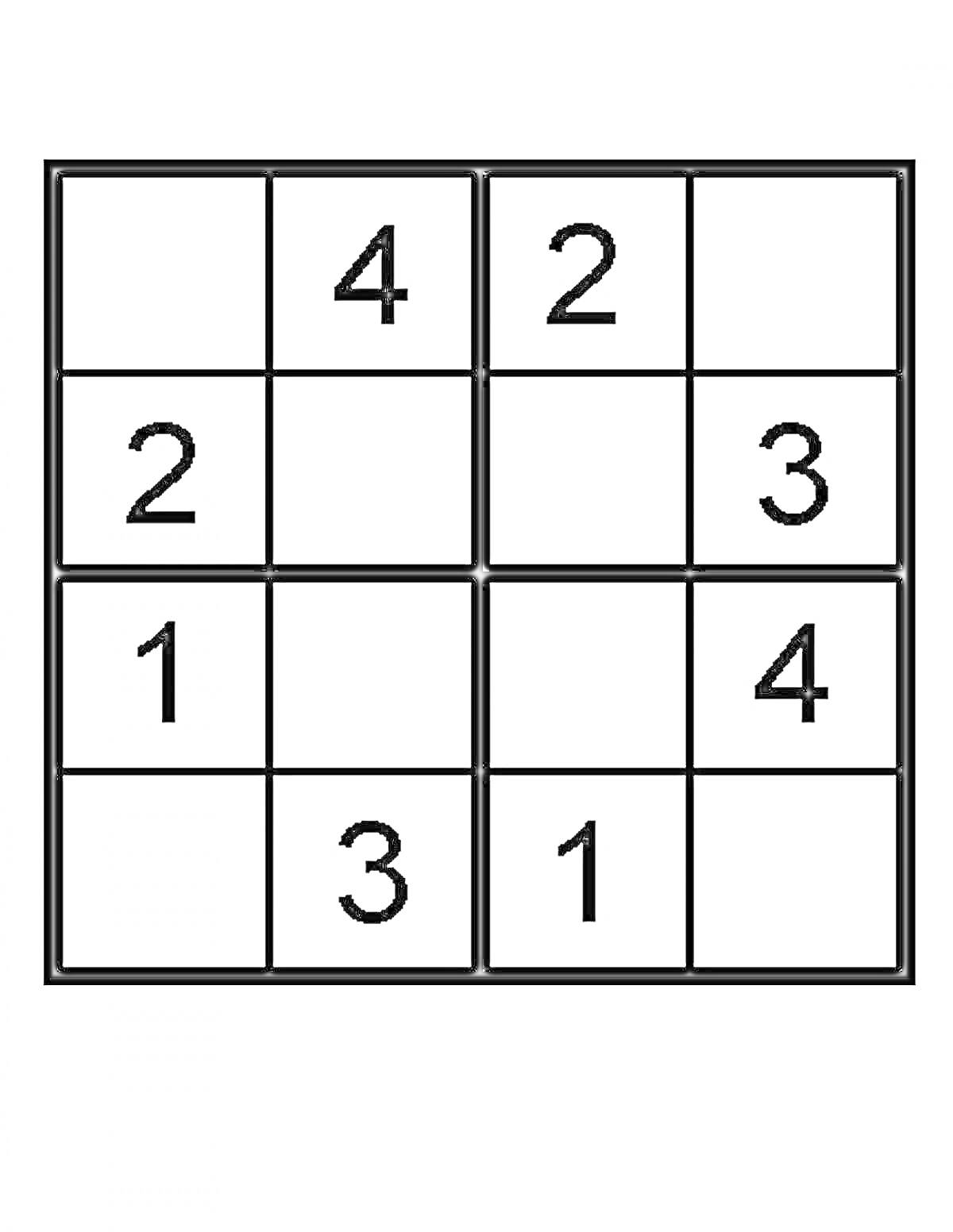 Разукрашенная головоломка судоку 4x4 с номерами