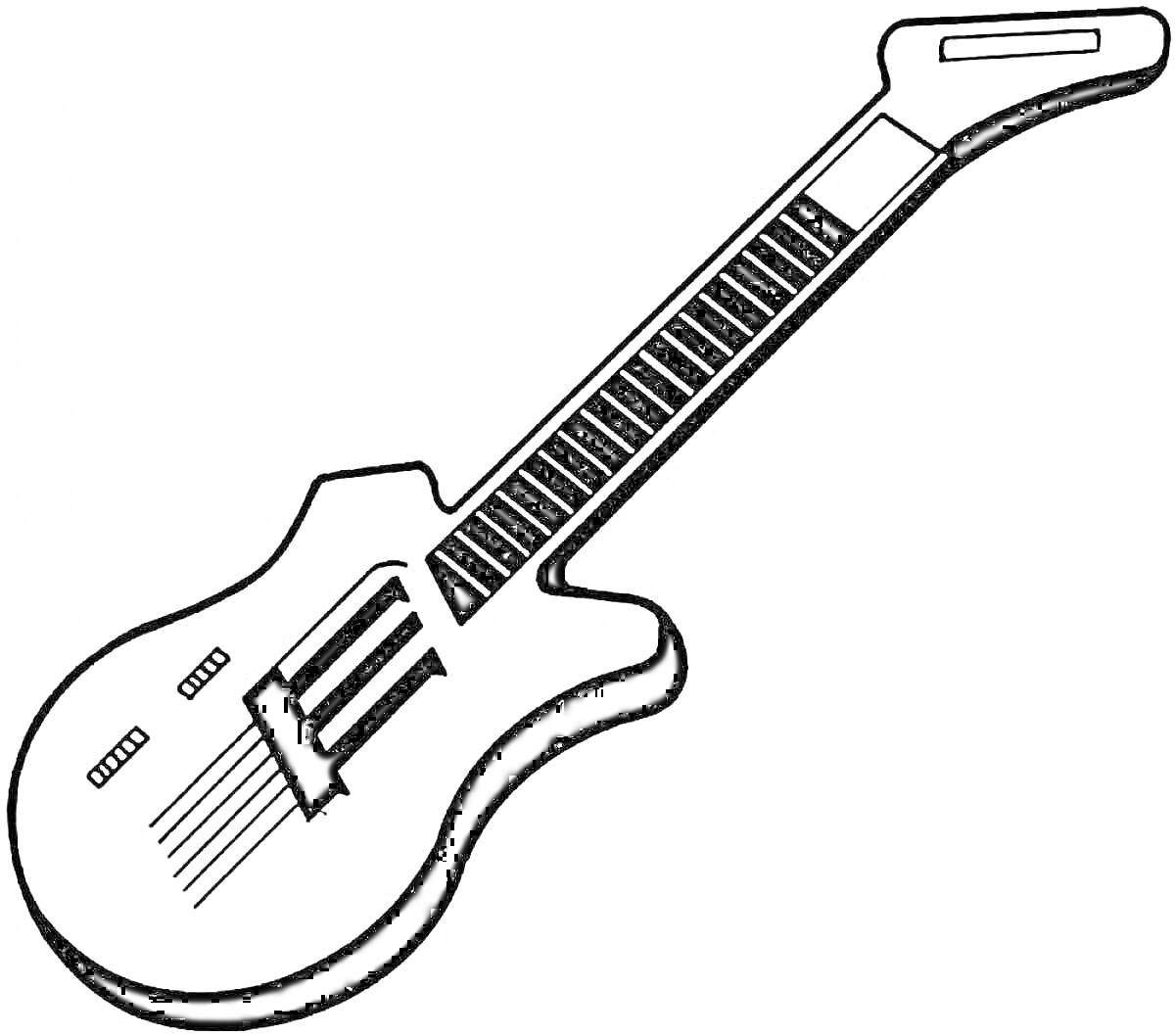На раскраске изображено: Гитара, Электрогитара, Струны, Корпус, Гриф, Музыкальные инструменты