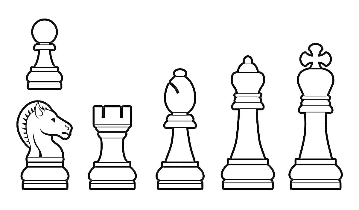 На раскраске изображено: Шахматы, Фигуры, Пешка, Конь, Ладья, Слон, Ферзь, Король