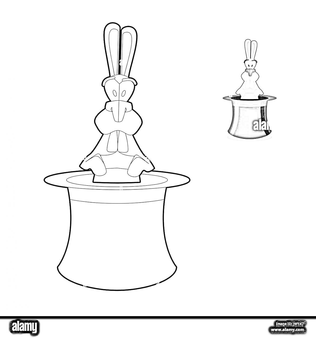 На раскраске изображено: Шляпа волшебника, Кролик, Магия, Фокусник, Шляпа, Волшебство