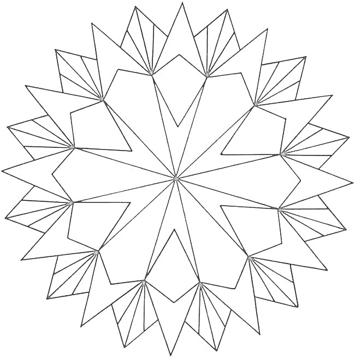 Раскраска Геометрический рисунок с повторяющимися треугольниками и многоугольниками