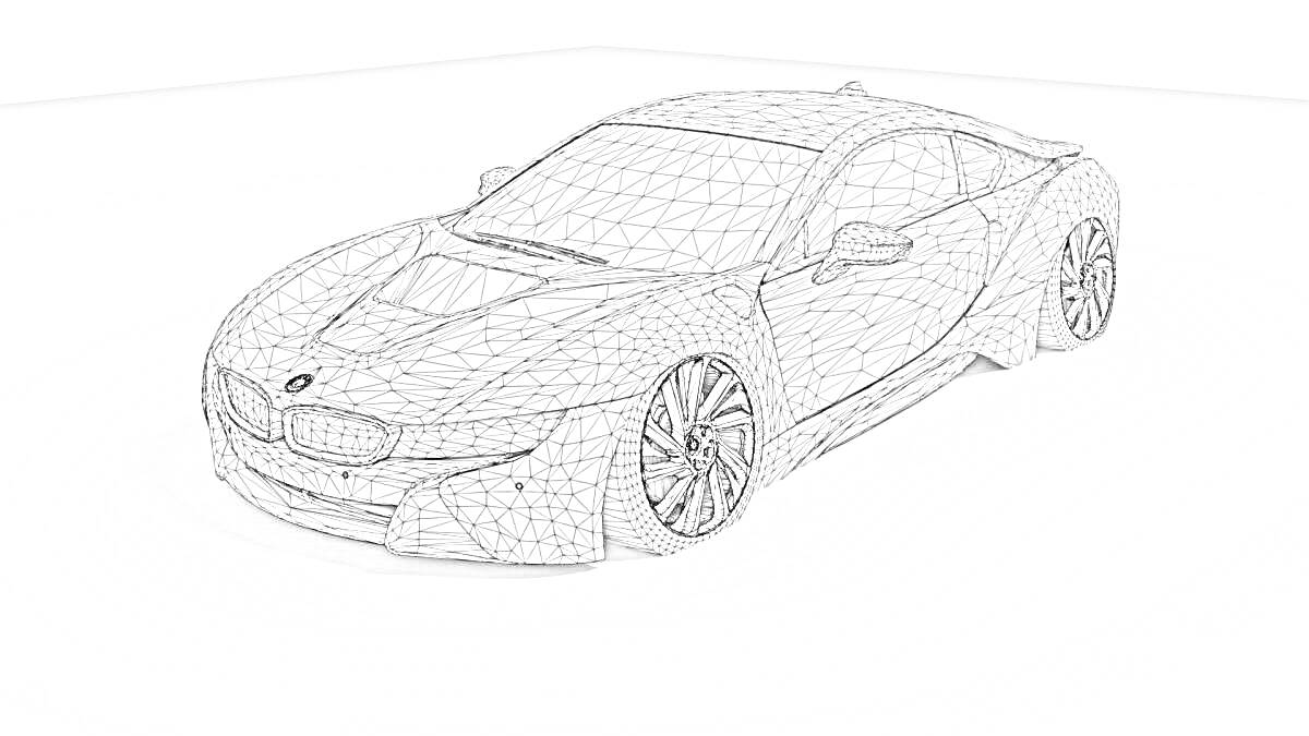 Раскраска 3D модель спортивного автомобиля в виде сетки