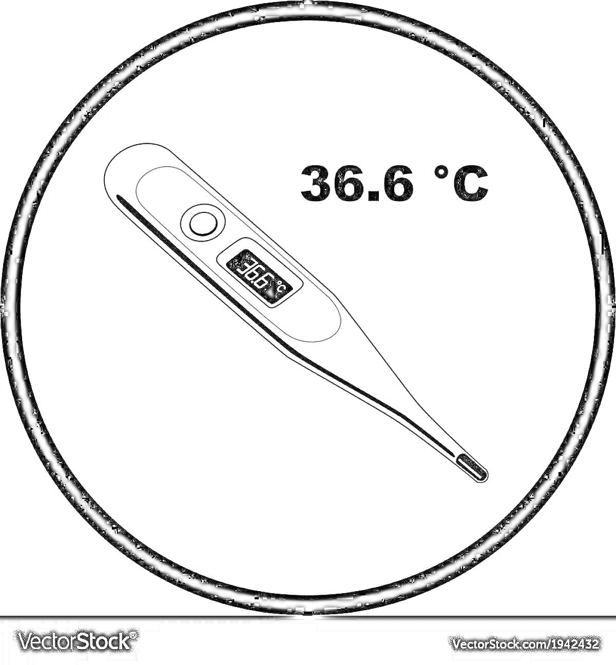 Раскраска Градусник с температурой 36.6°C в круге