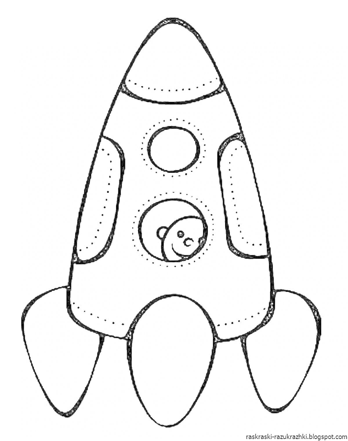 Раскраска Ракета с окошками и астронавтом внутри