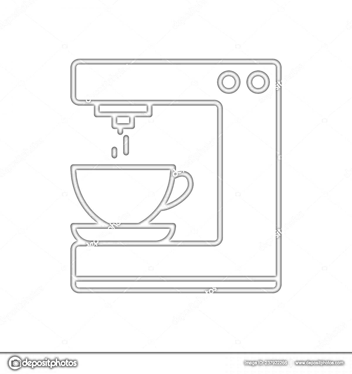 Раскраска Кофемашина с кофейной чашкой, капельница, две кнопки