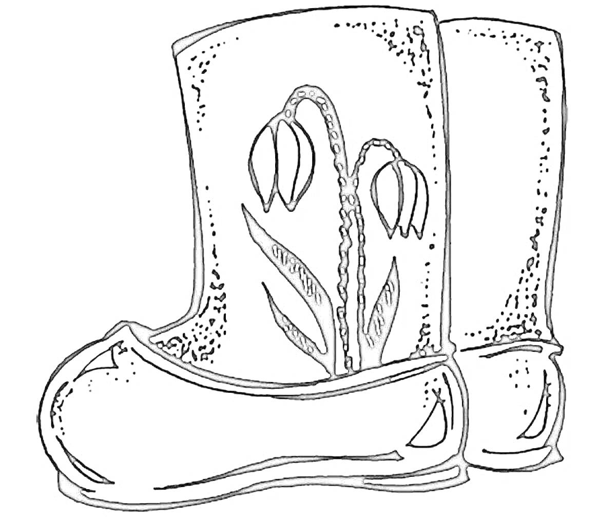 На раскраске изображено: Валенки, Обувь, Зима, Тепло, Цветы, Ботинки, Украшения