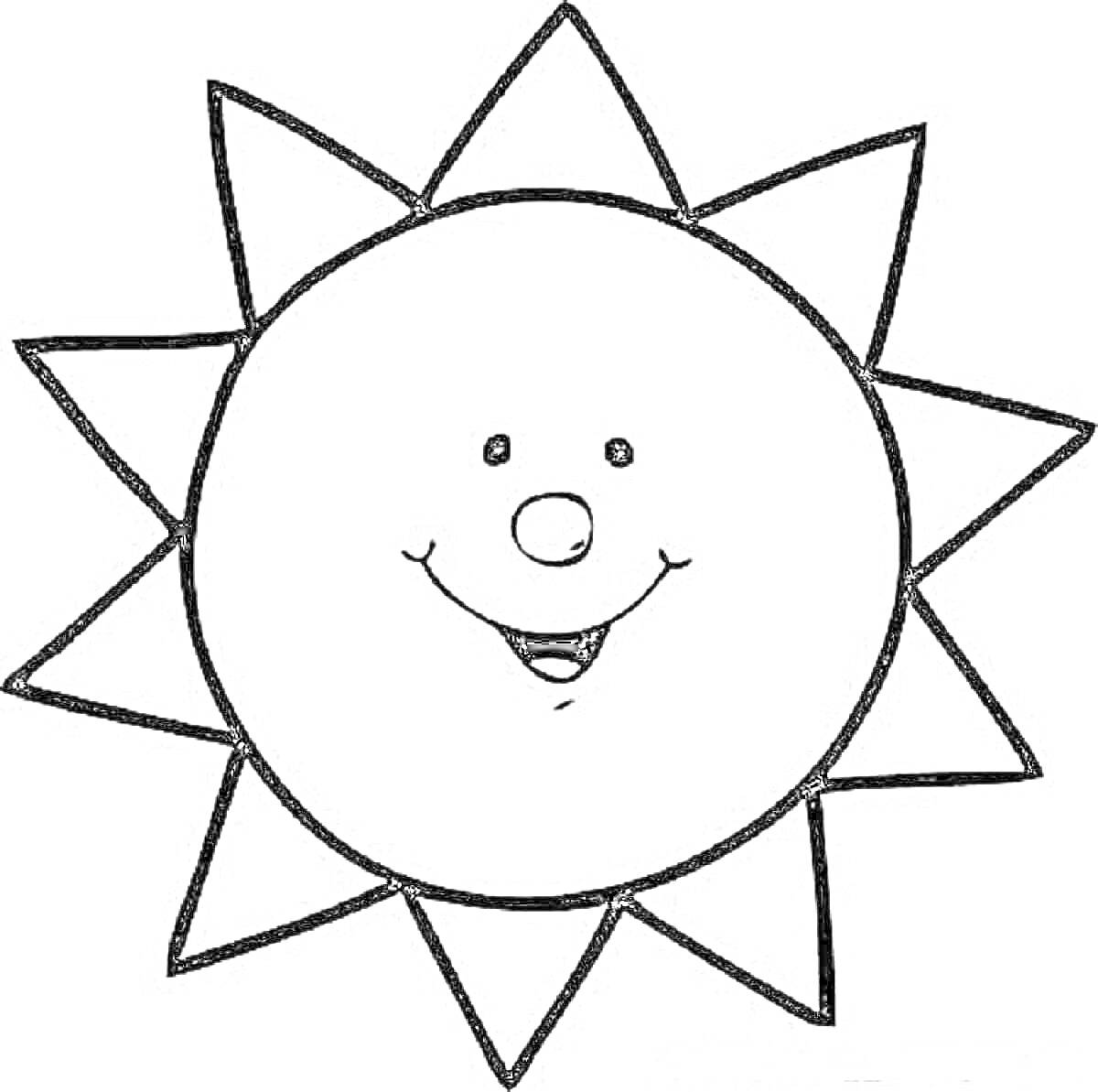 На раскраске изображено: Солнце, Лучи, Для детей, Узоры, Улыбка