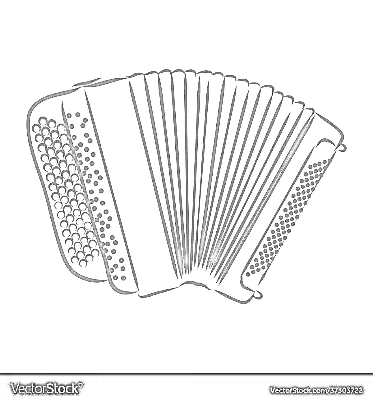 На раскраске изображено: Аккордеон, Кнопки, Клавиши, Музыка, Музыкальные инструменты