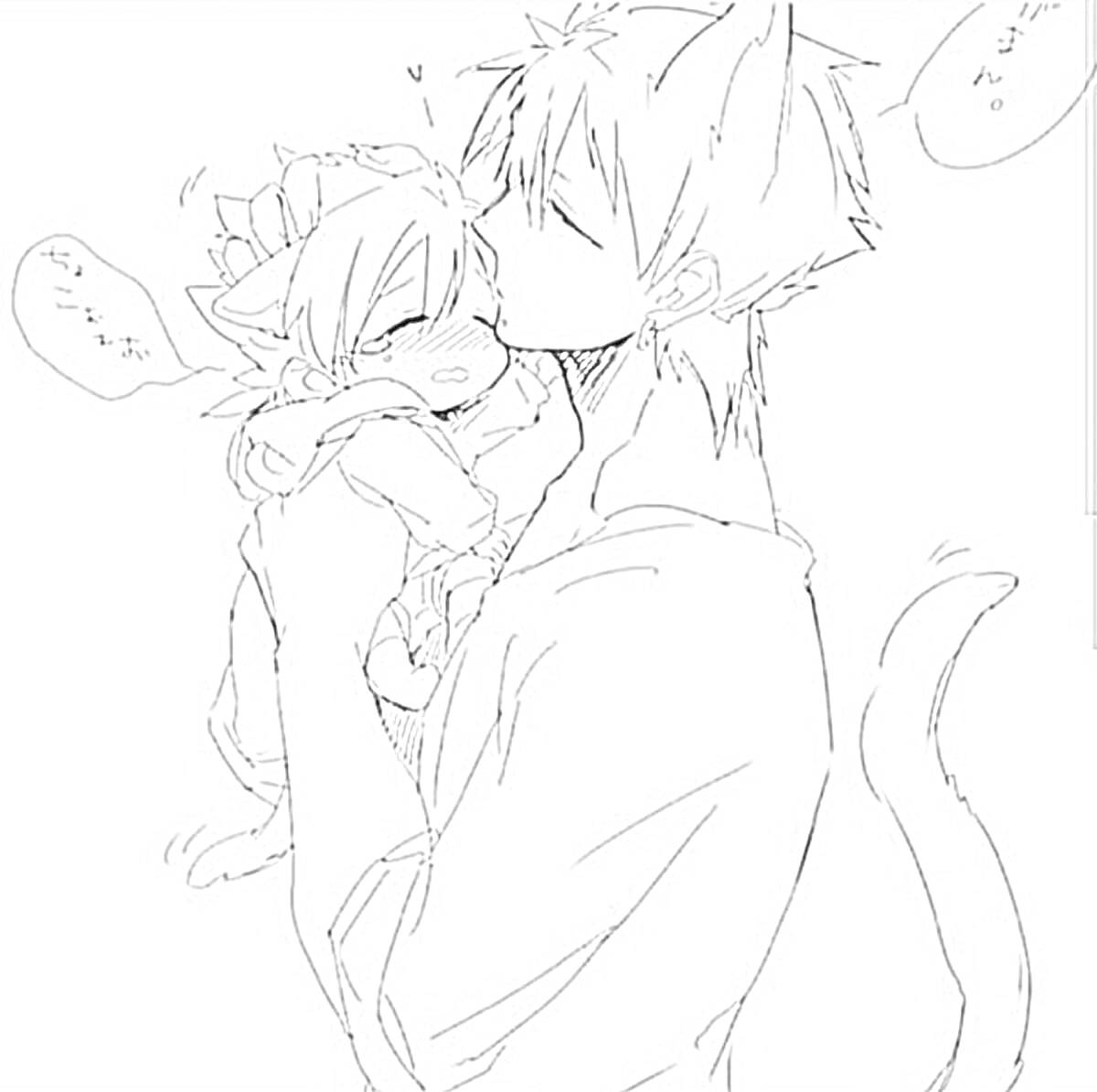 Раскраска Мужчина кошка держит и целует плачущего маленького мальчика