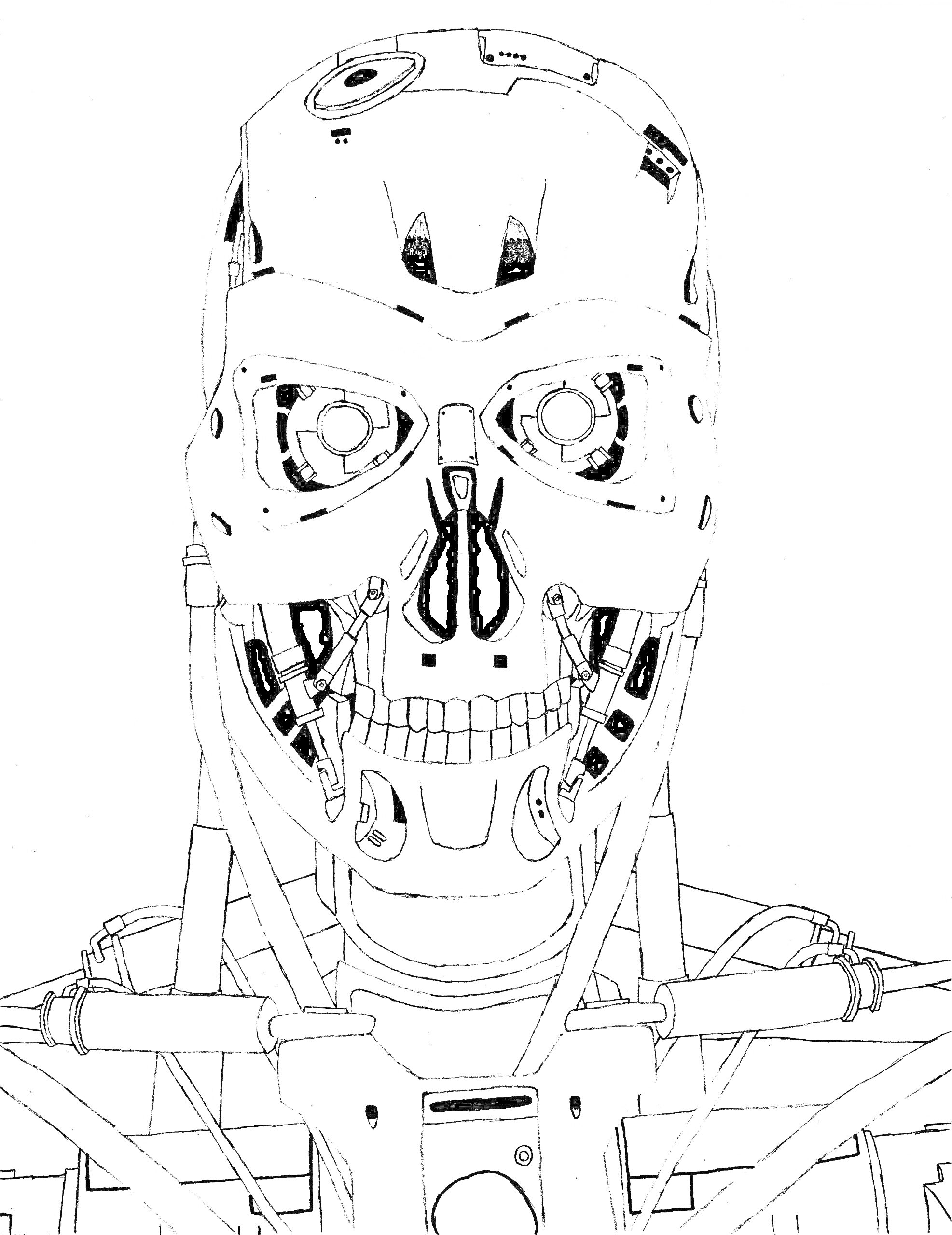 Терминатор — металлическая голова с деталями, вид спереди