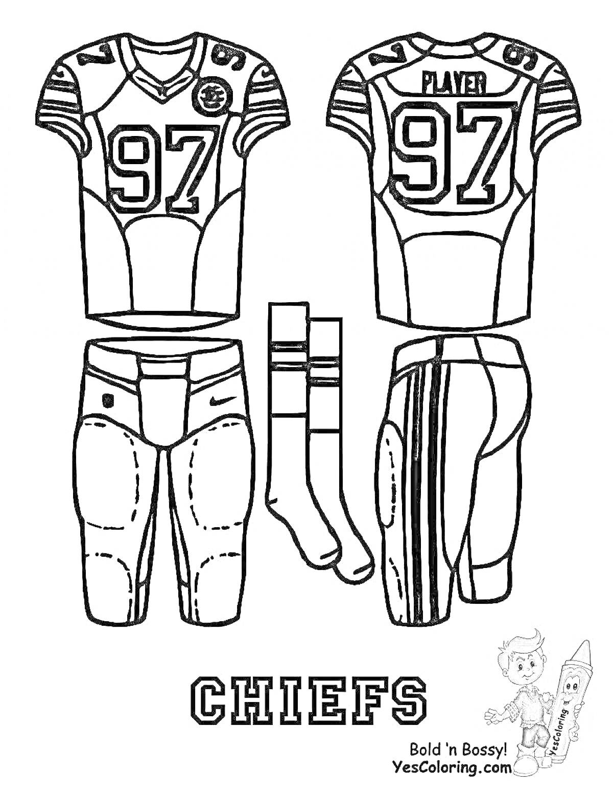 Раскраска Футбольная форма команды Chiefs с номером 97