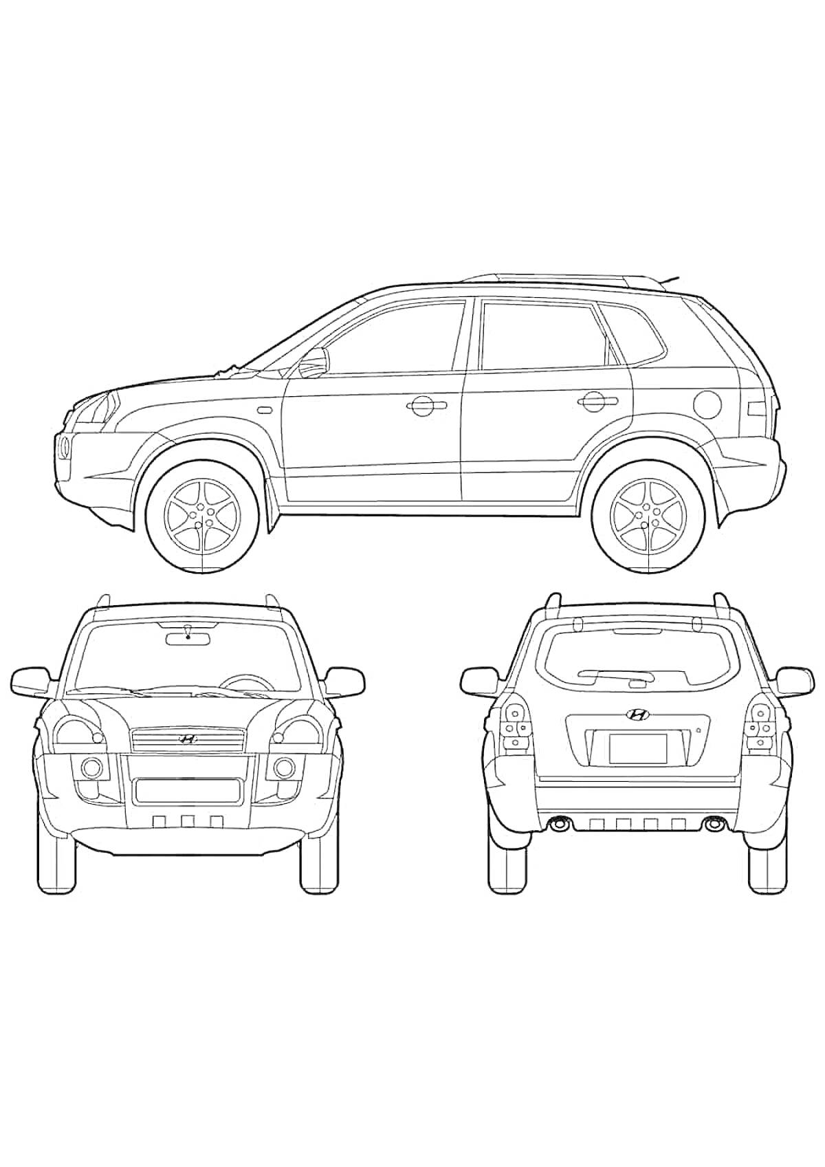 На раскраске изображено: Hyundai, Транспорт, Кроссовер