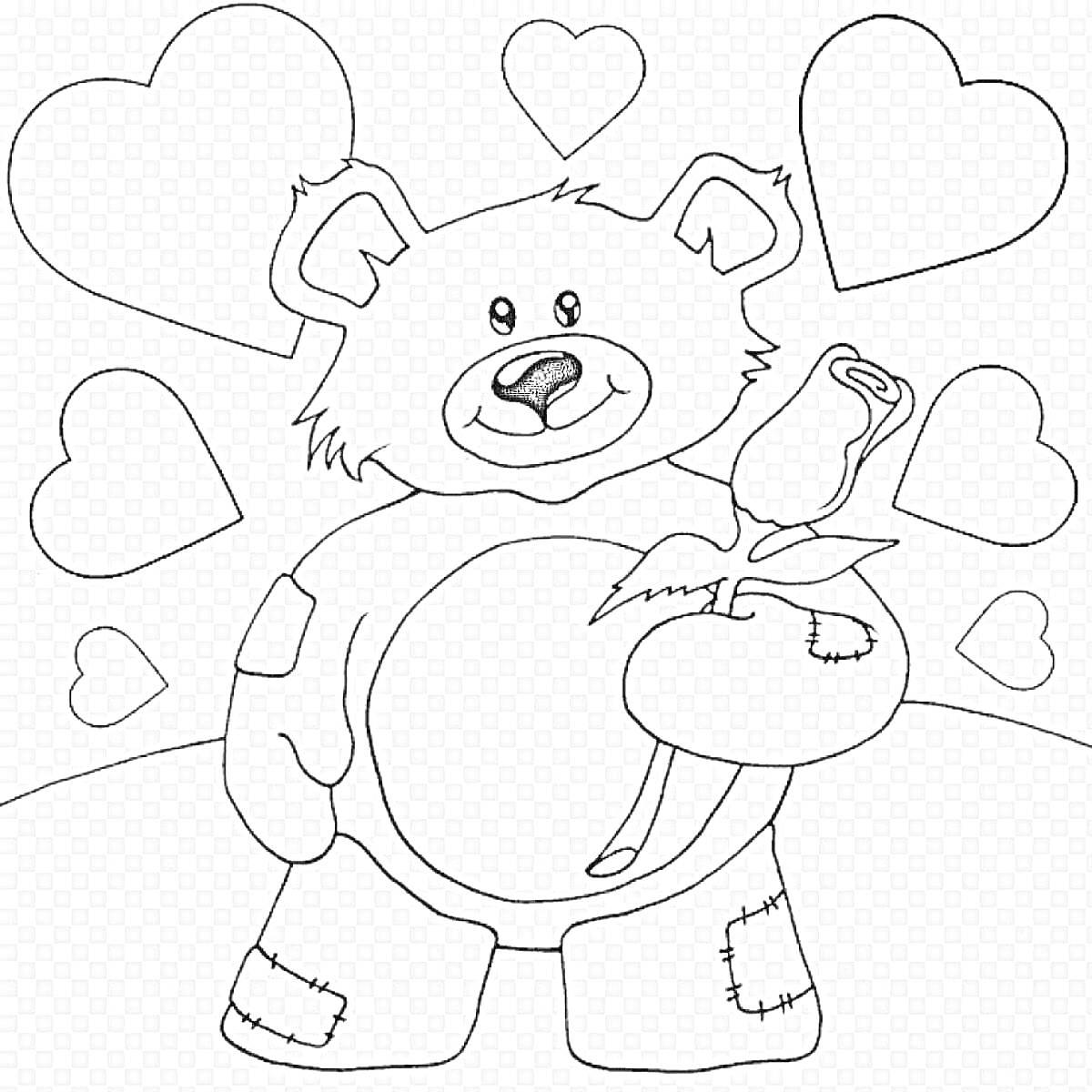 На раскраске изображено: Любовь, Валентинка, Розы, Игрушки, Медведь, Плюшевый медведь, Сердца