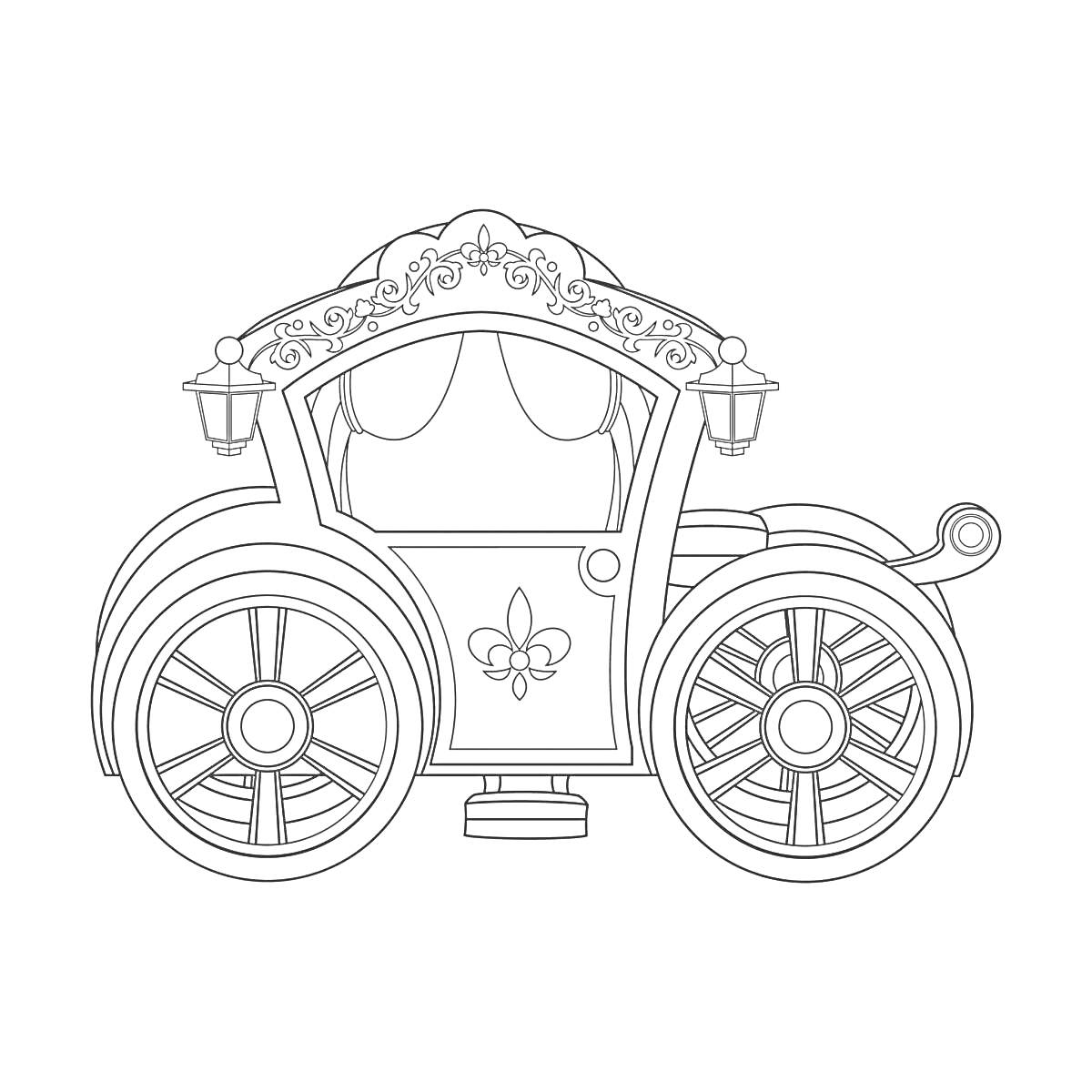 РаскраскаКарета с орнаментом, занавесками и фонарями