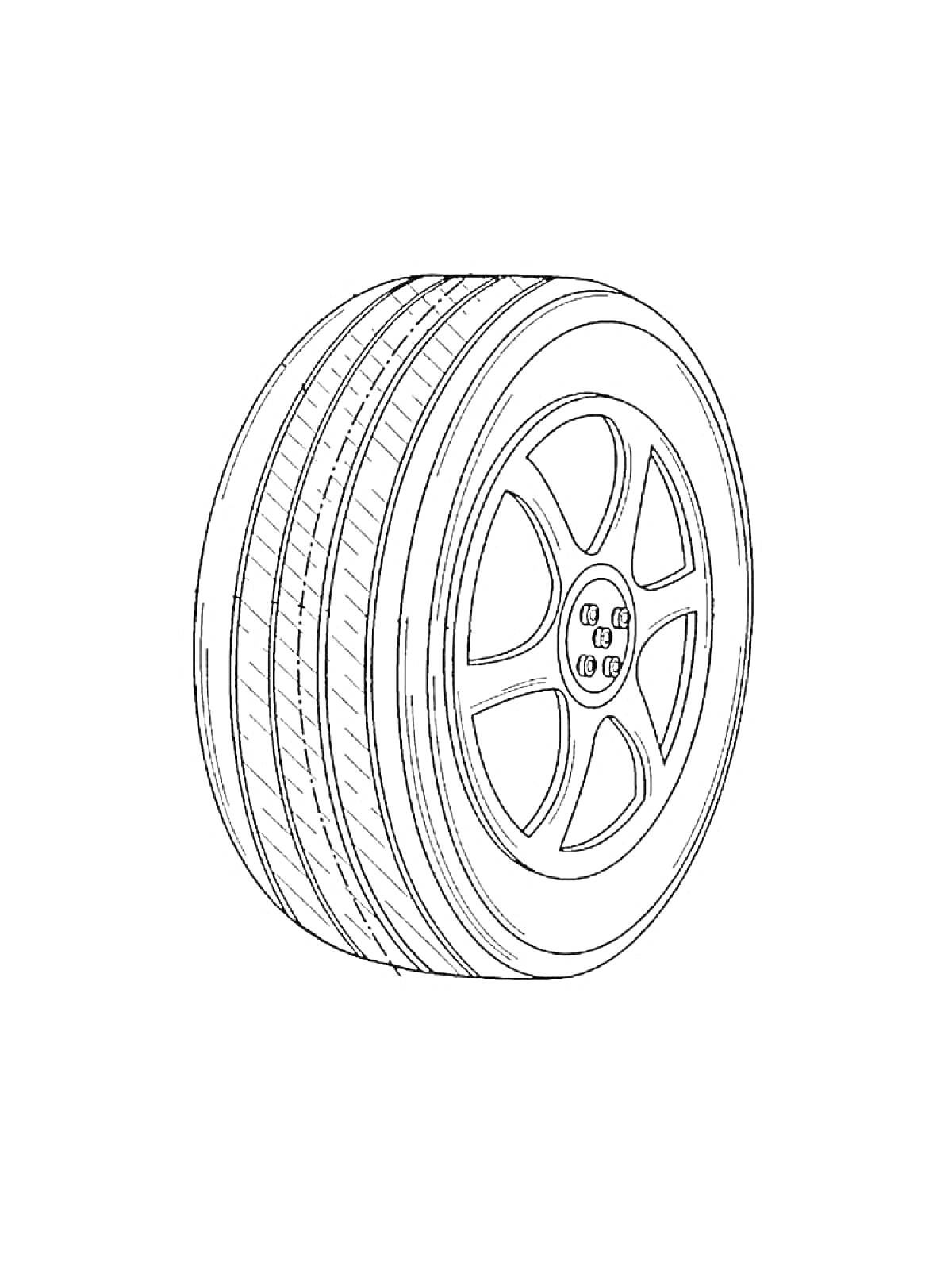 Раскраска Рисунок автомобильной шины с диском