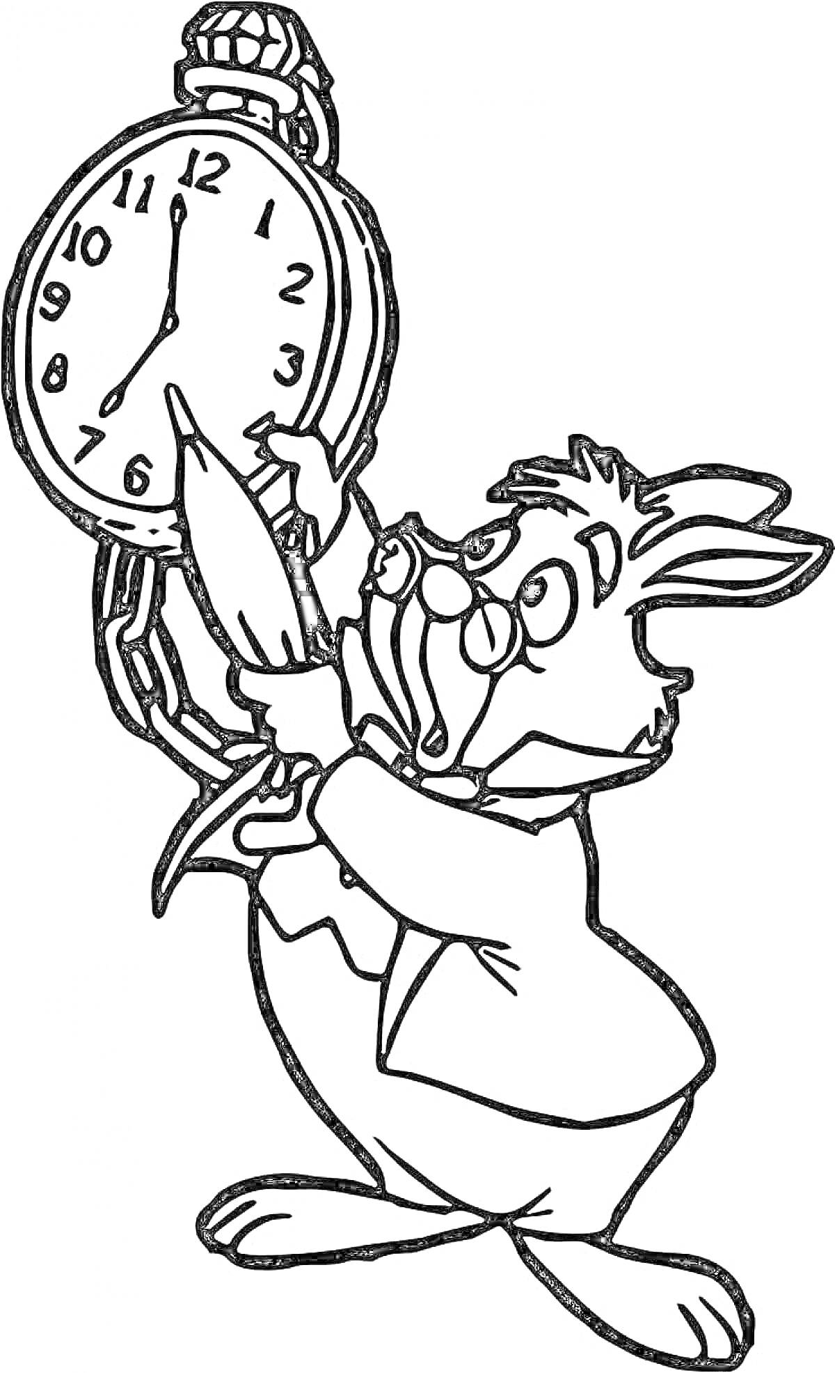 На раскраске изображено: Кролик, Алиса в Стране Чудес, Для раскрашивания, Сказочные персонажи