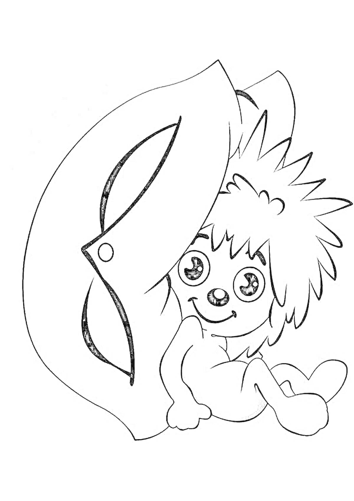 Раскраска Ребенок с большим ухом и растрепанными волосами