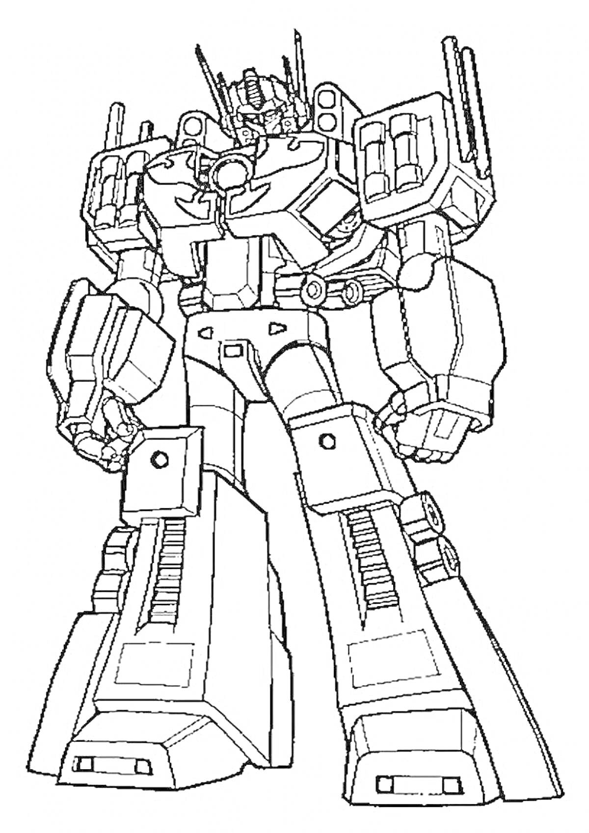 Раскраска Робот-Оптимус Прайм с деталями брони и механическими элементами