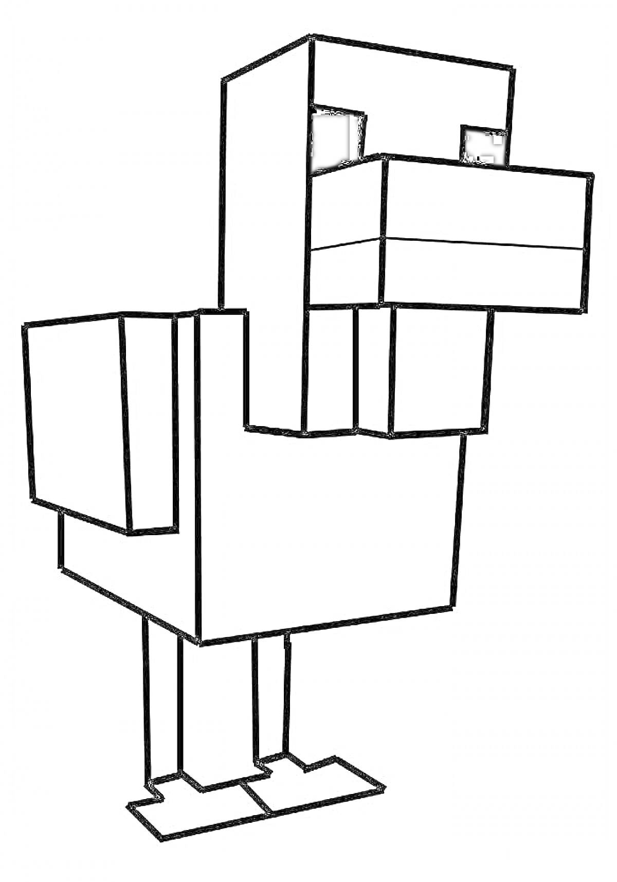 Раскраска Майнкрафт курица в чёрно-белом