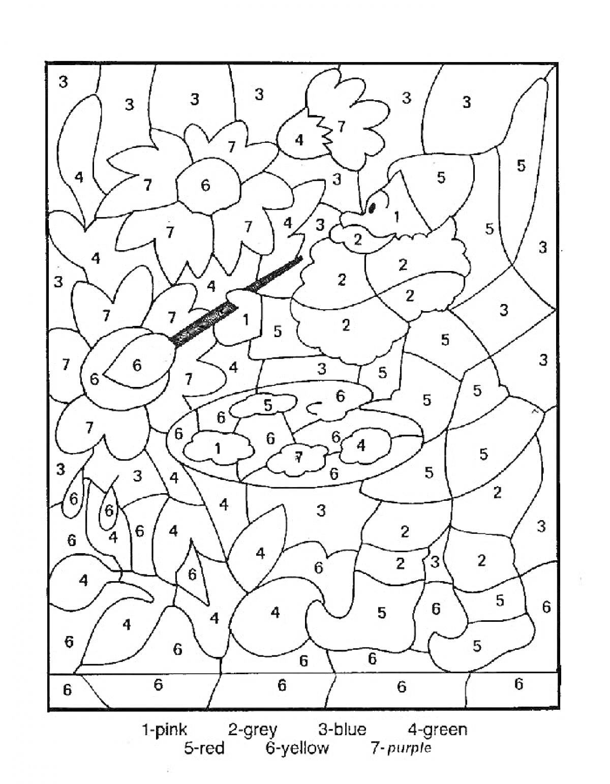Раскраска Раскраска по номерам с цветами и листьями